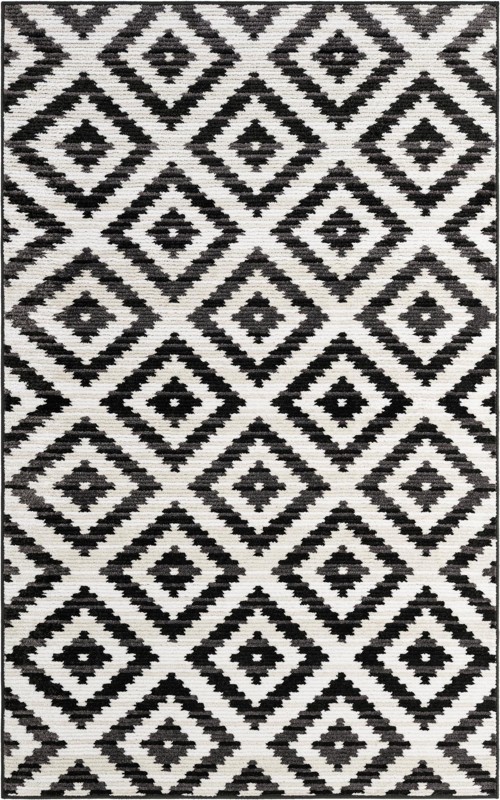 5' x 8' Temple · Geometric diamond rug, black and ivory