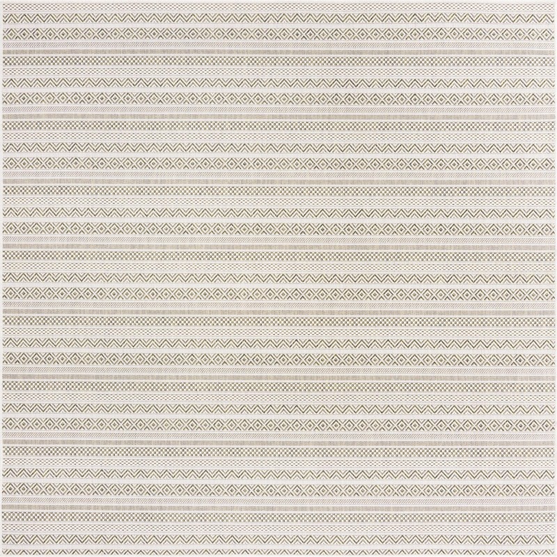 7' 10 x 7' 10 Merlin · Striped geometric Outdoor Rug, green and ivory