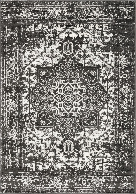 7' x 10' Birch · Medallion rug, dark gray and ivory