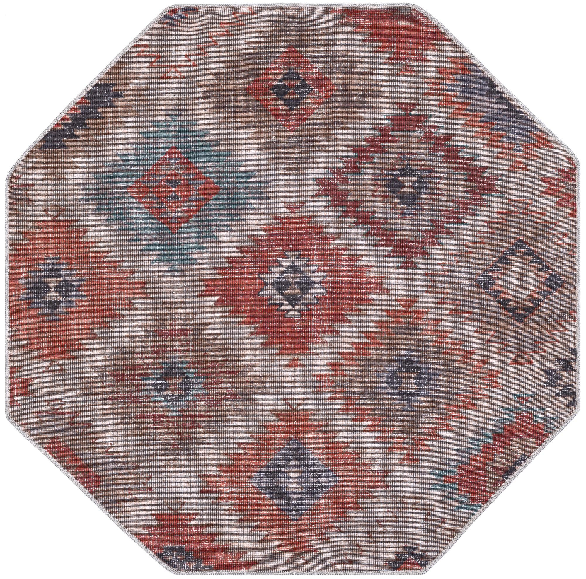 5' 3 x 5' 3 Craddock · Southwestern diamond Washable Rug, rust and beige