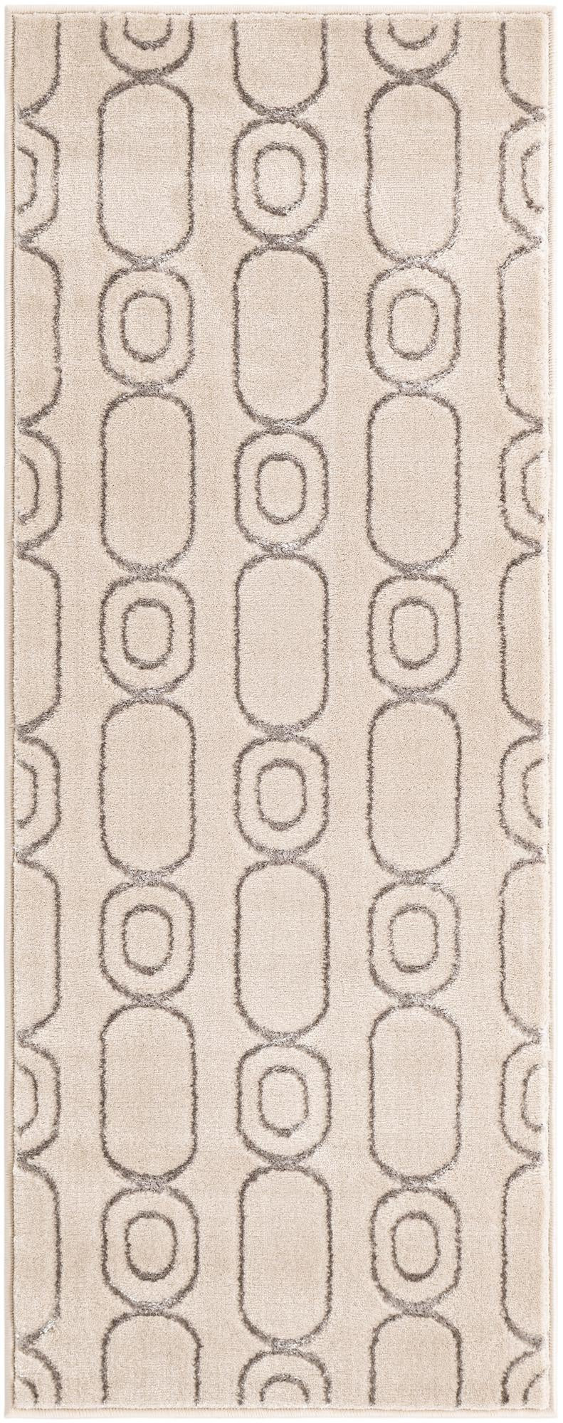 2' x 5' Renwick · Geometric rug, white and silver