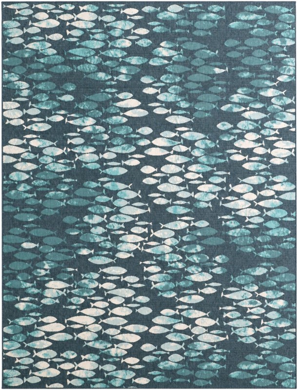 10' x 13' Sargent · School of fish Outdoor Rug, blue and teal