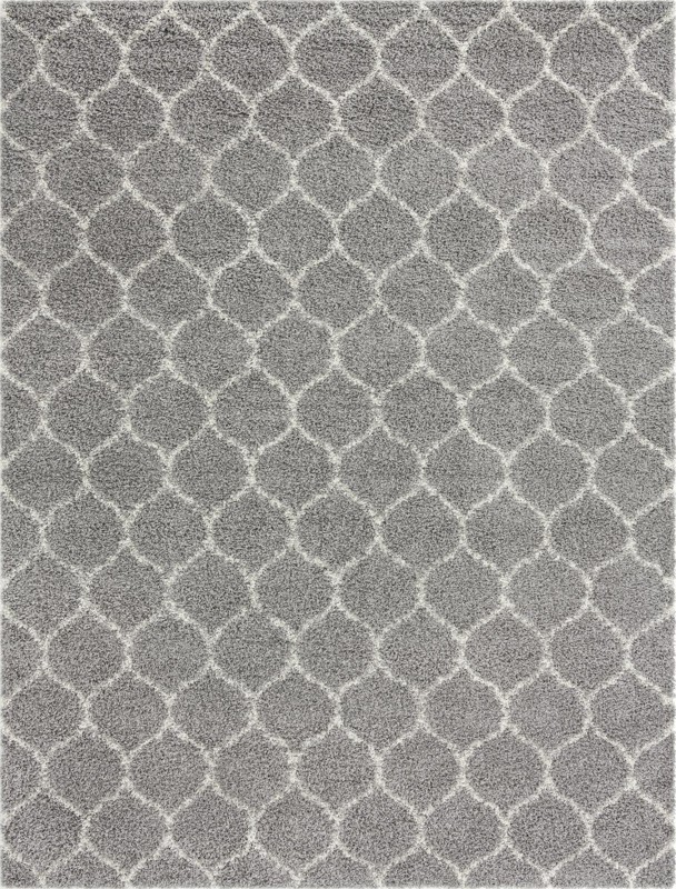 10' x 13' Barnett · Lattice Shag Rug, gray and ivory