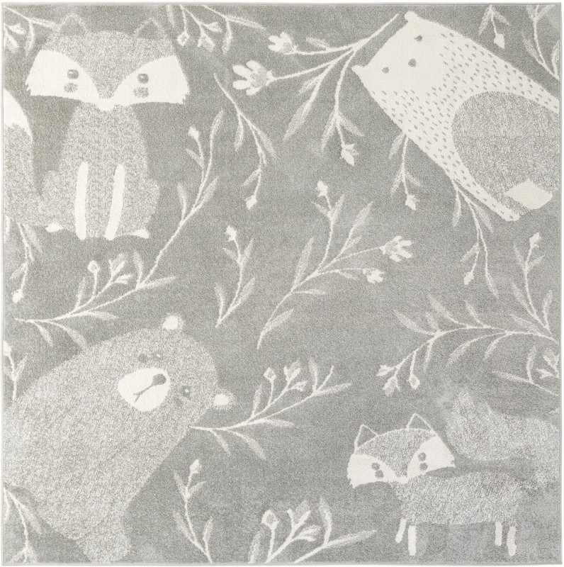 Colgan · Woodland animal rug, gray and ivory