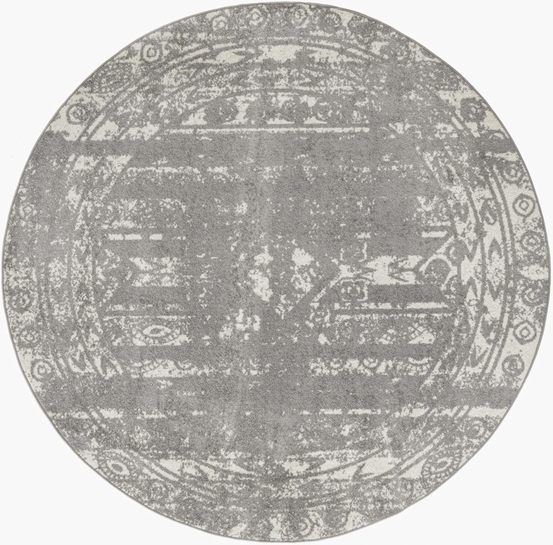 7' 10 x 7' 10 Underhill · Tribal stripe rug, gray and ivory