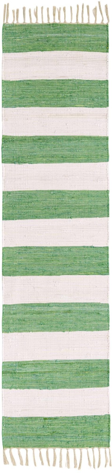 2' 2 x 8' Flagstaff · Striped Chindi Rug, green and ivory