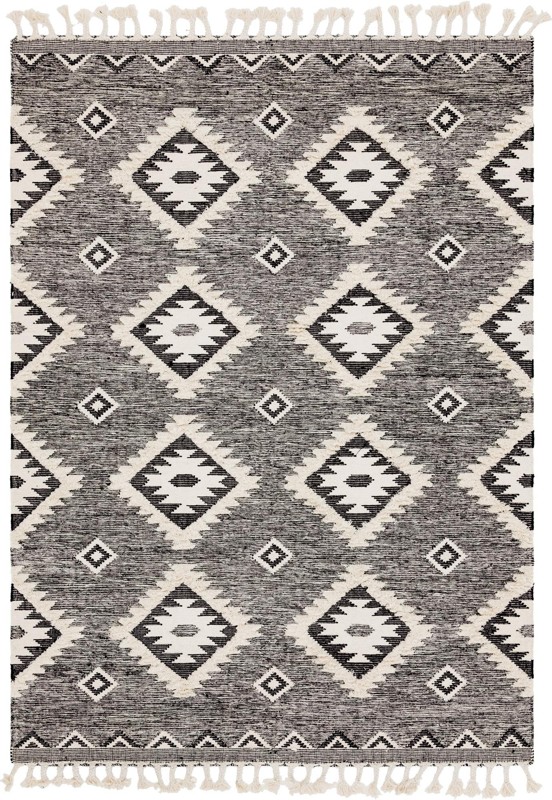8' x 11' Amaranth · Geometric diamond Wool Rug, charcoal and ivory