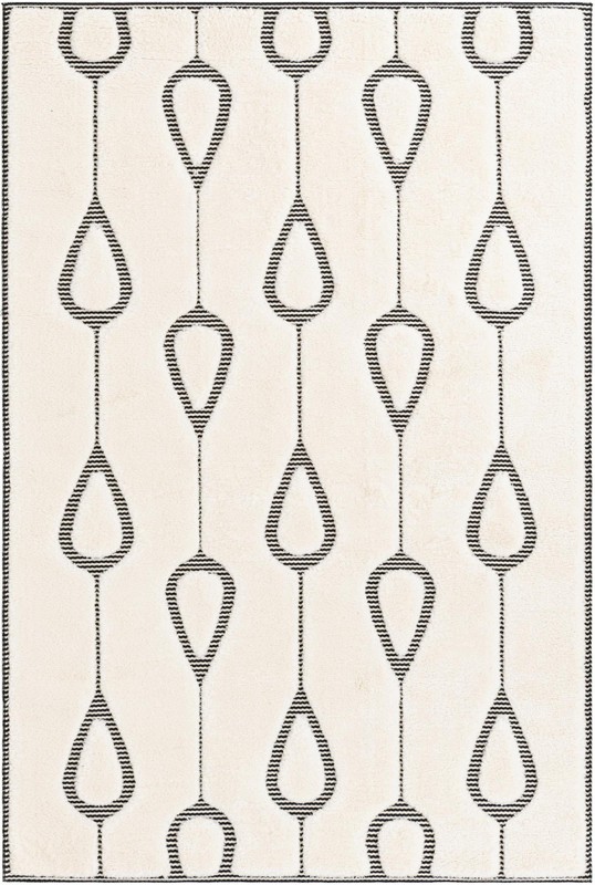 5' 3 x 8' Russell · Geometric teardrop rug, ivory and black