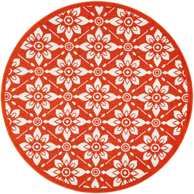 4' x 4' Selwyn · Floral trellis Outdoor Rug, rust and ivory