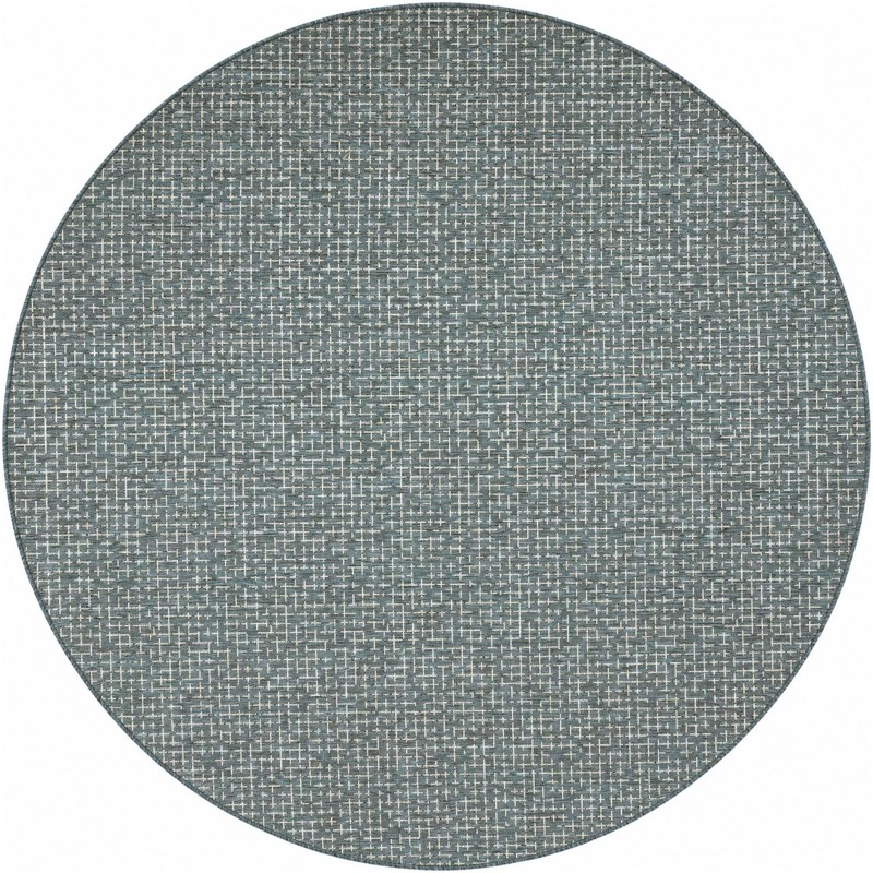 7' 10 x 7' 10 Loam · Grid Outdoor Rug, teal and cream