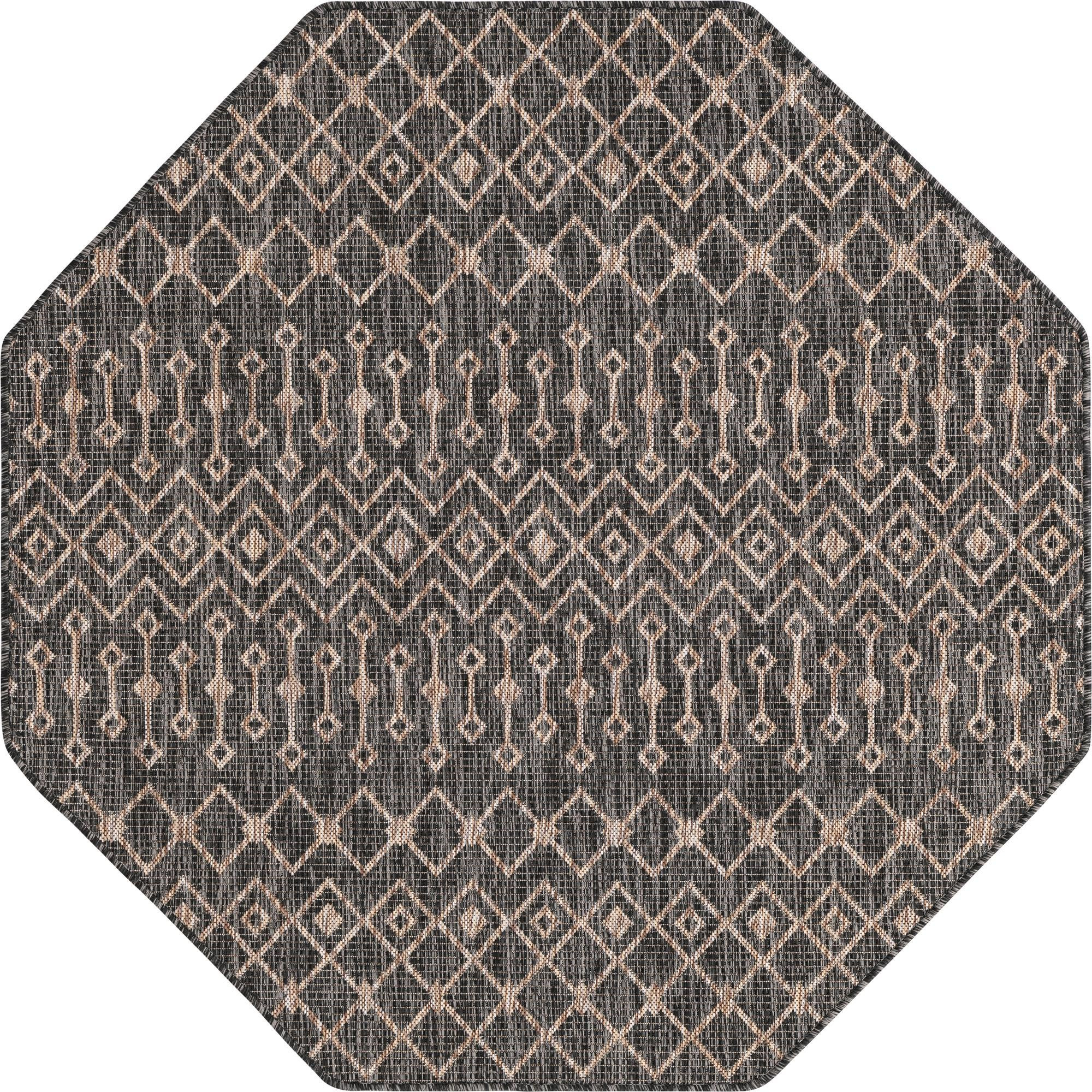 5' 3 x 5' 3 Kearney · Geometric diamond Outdoor Rug, charcoal and natural
