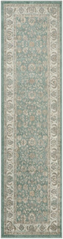 Aspen · Floral border rug, aqua and beige