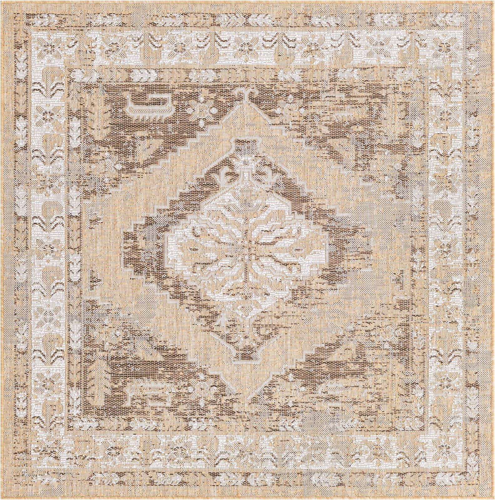 5' 3 x 5' 3 Wylie · Medallion Outdoor Rug, natural and brown