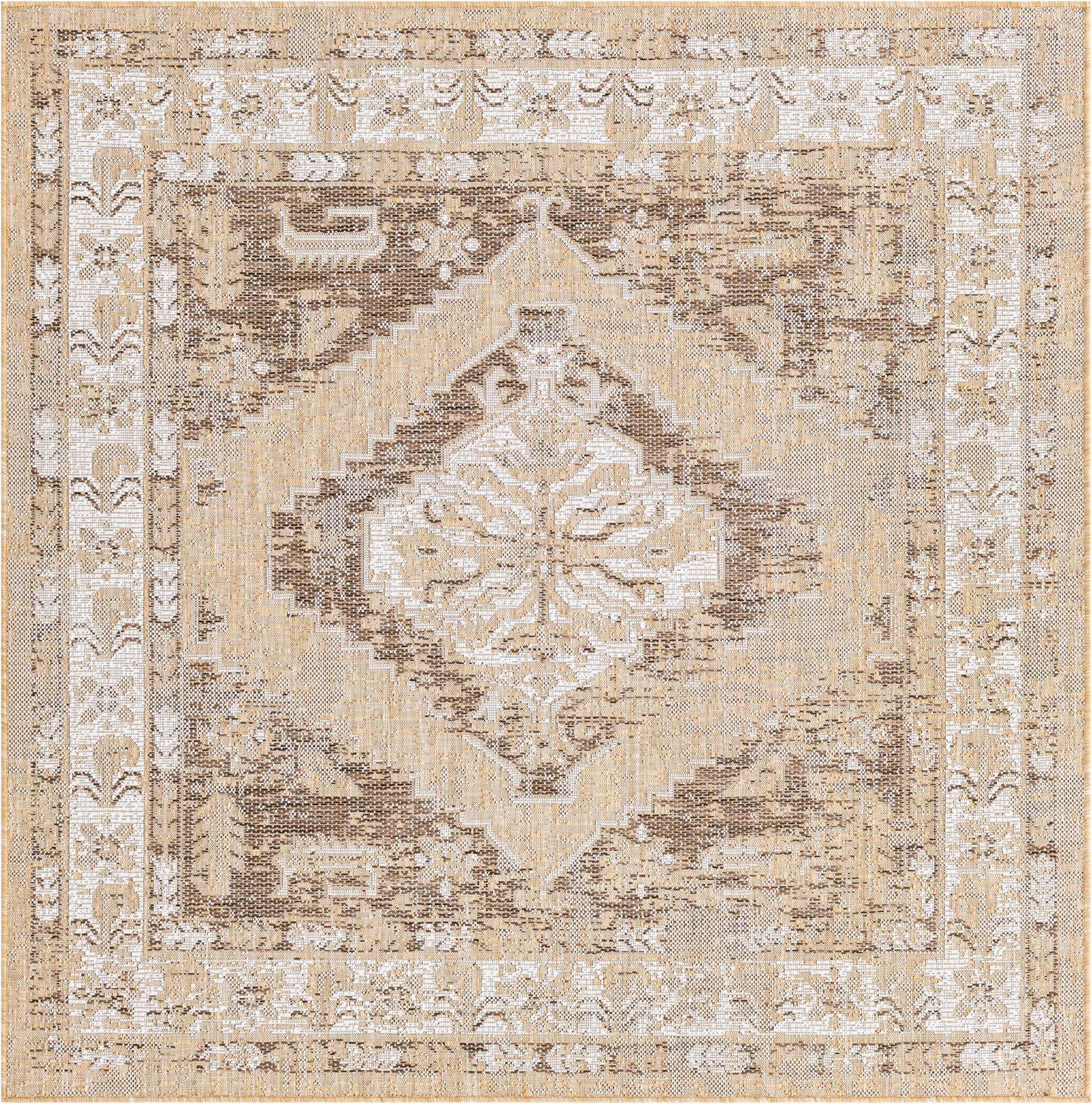 5' 3 x 5' 3 Wylie · Medallion Outdoor Rug, natural and brown