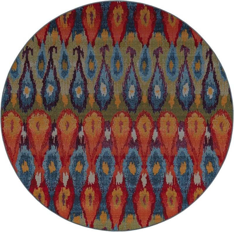 7' x 7' Lomax · Ikat teardrop Outdoor Rug, multi