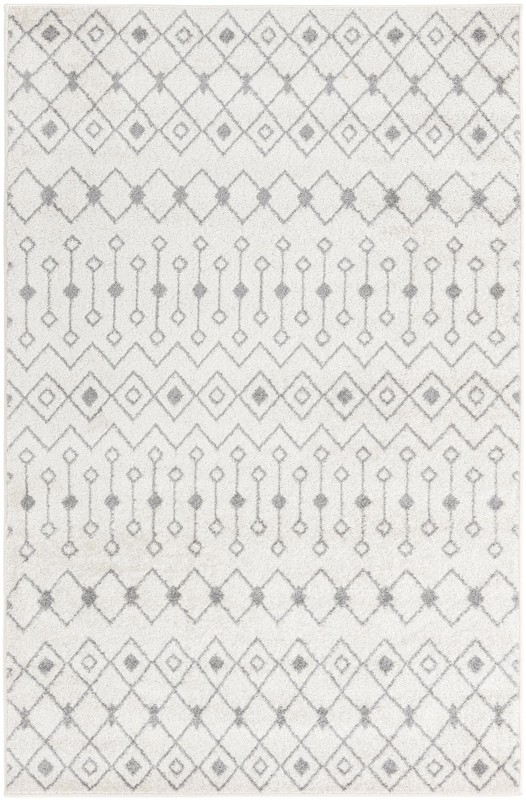 5' 3 x 8' Boswell · Geometric lattice rug, ivory and gray