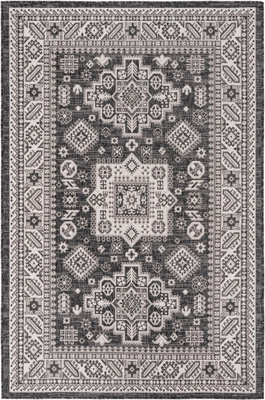 5' 3 x 8' Bellamy · Tribal medallion Outdoor Rug, charcoal and ivory