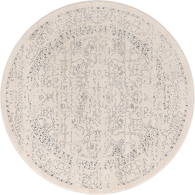 5' x 5' Taos · Botanical border rug, white and black