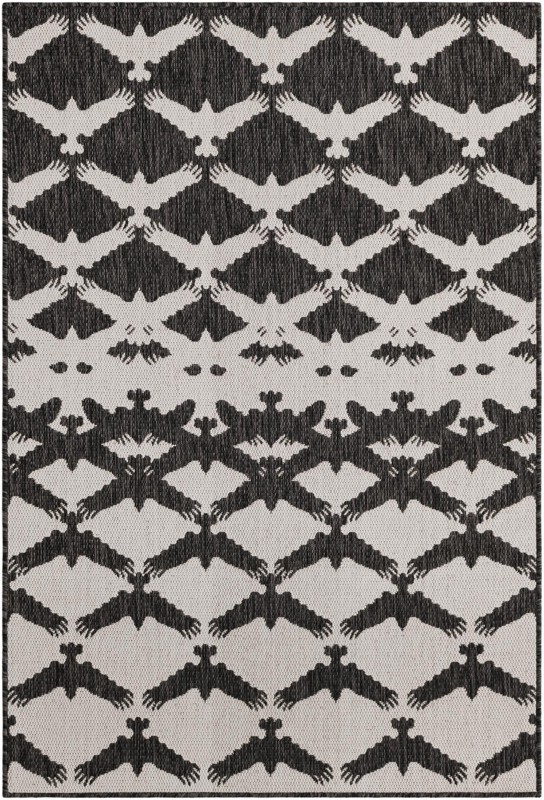 4' x 6' Wayland · Bird tessellation Outdoor Rug, black and white