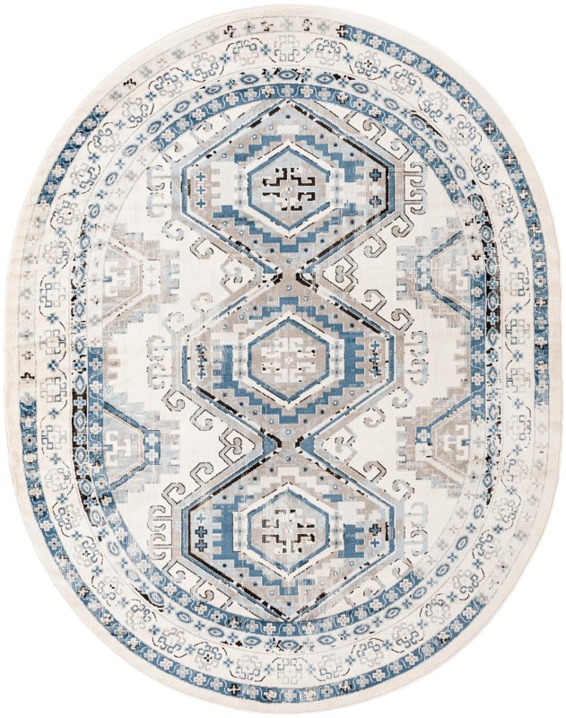 7' 10 x 10' Harmon · Geometric medallion rug, aqua and ivory