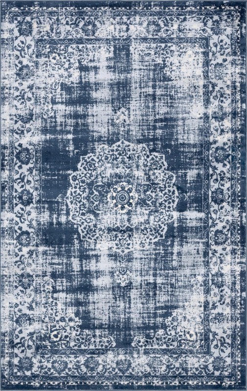 5' 3 x 8' Medora · Distressed medallion rug, blue and ivory