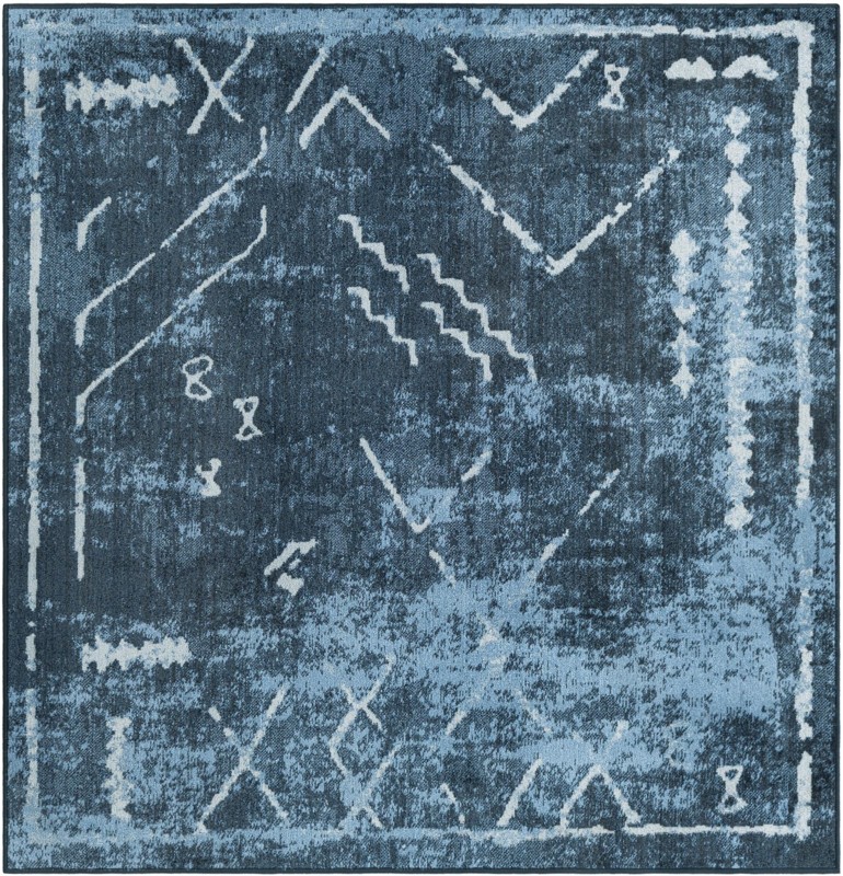 Platt · Tribal geometric Washable Rug, blue and ivory