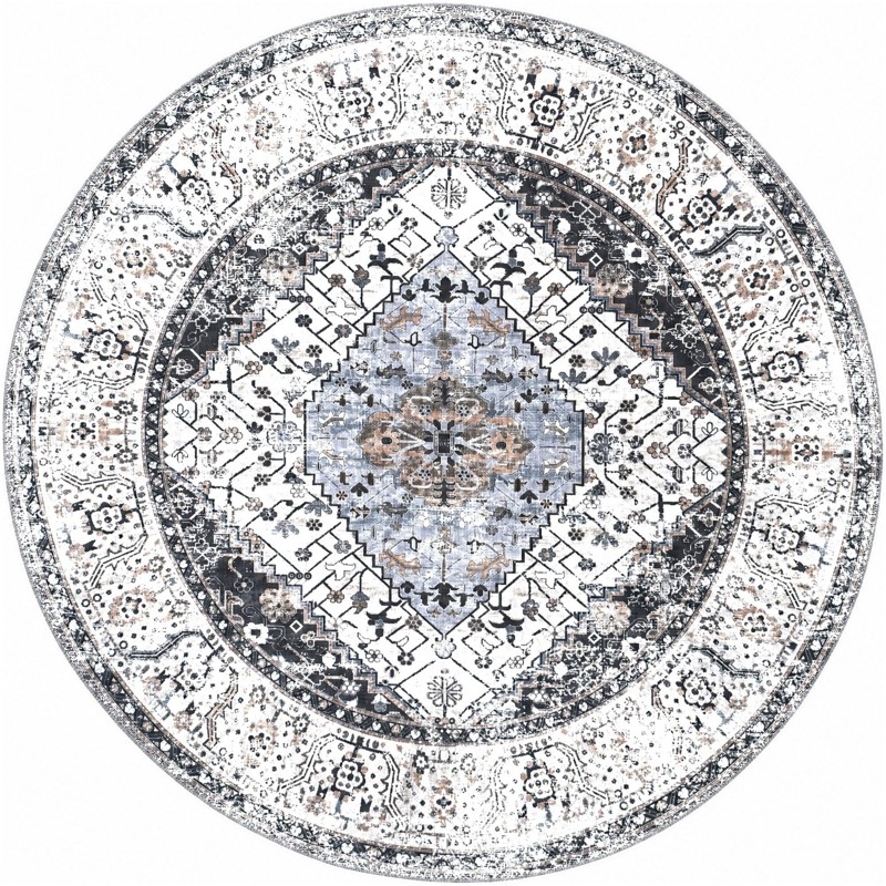 9' 10 x 9' 10 Trillium · Medallion rug, charcoal and light blue