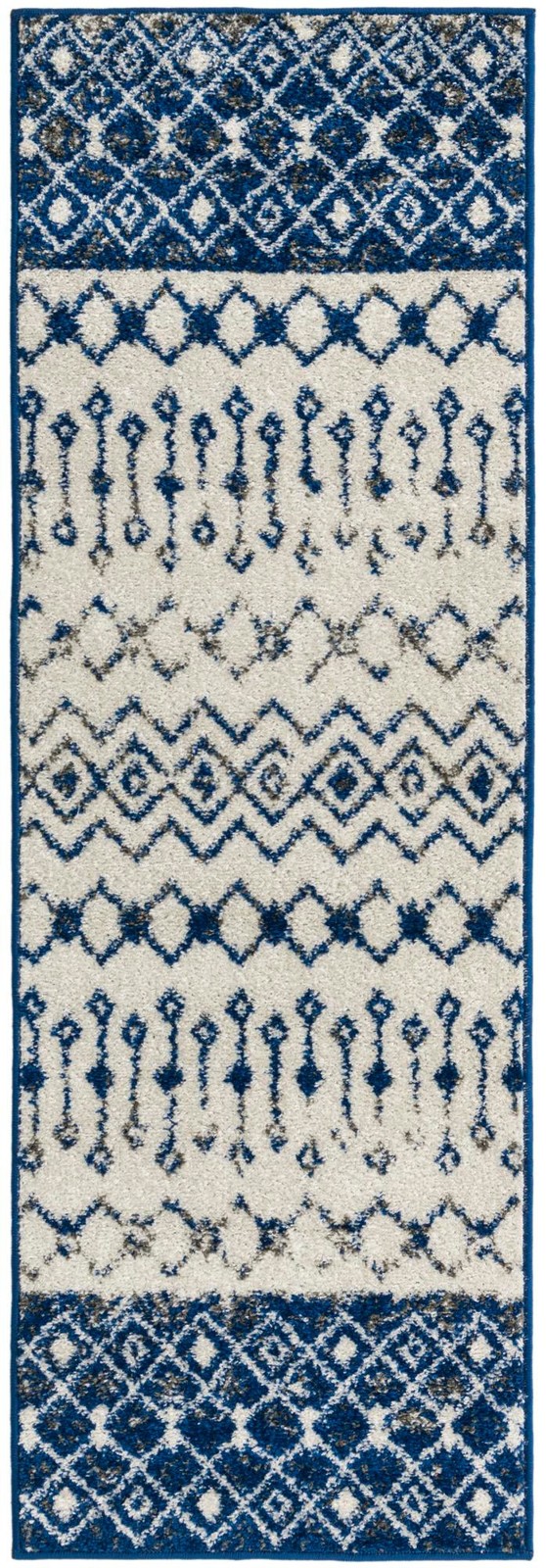 2' x 6' Vernon · Tribal geometric rug, blue and ivory