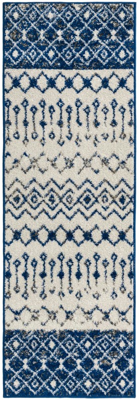 2' x 6' Vernon · Tribal geometric rug, blue and ivory