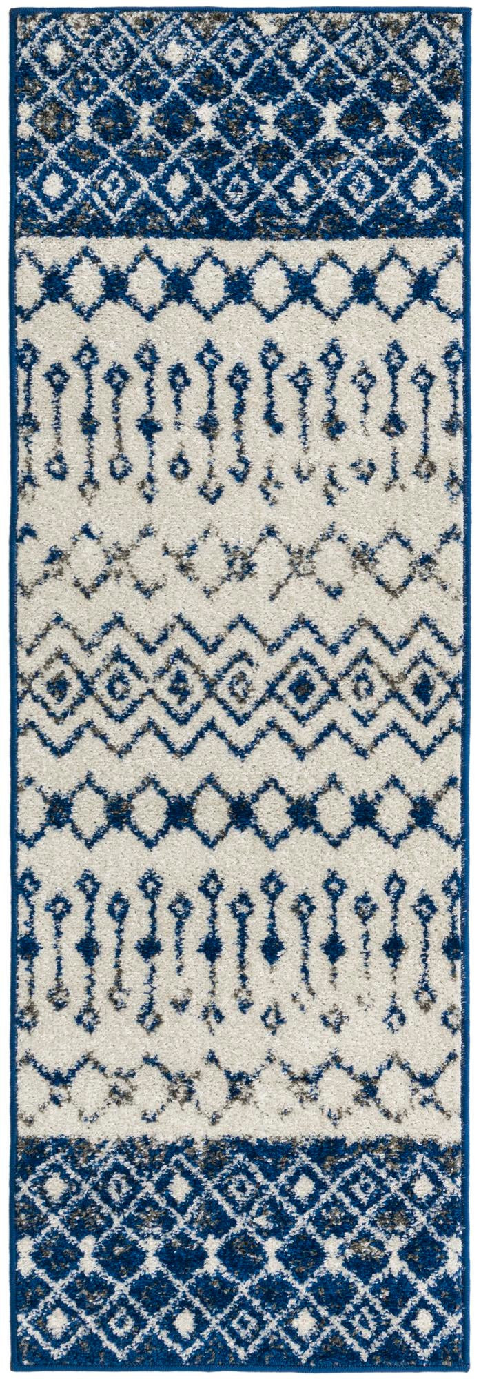 2' x 6' Vernon · Tribal geometric rug, blue and ivory
