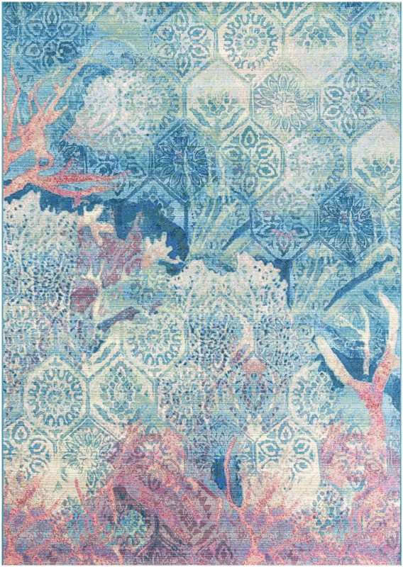 7' x 10' Lomax · Coral abstract Outdoor Rug, blue and pink