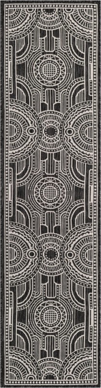 2' x 8' Brough · Border Outdoor Rug, black and white