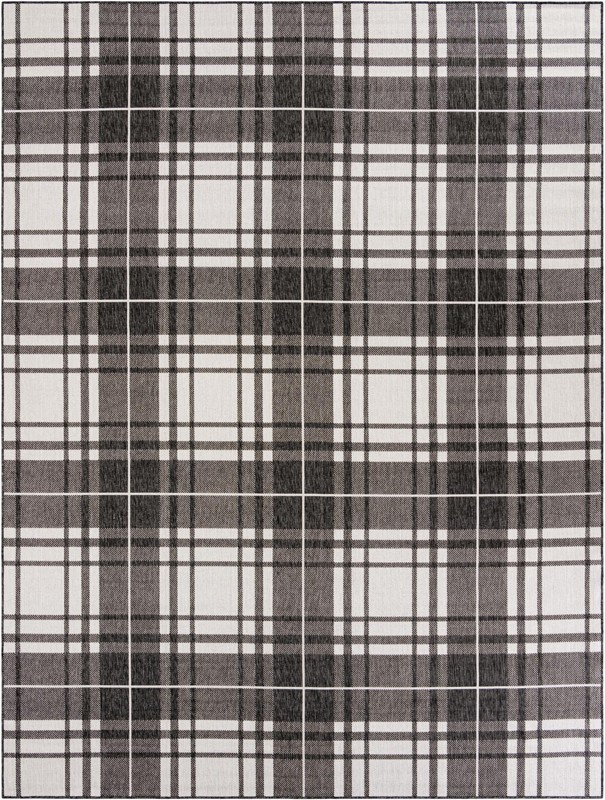 9' x 12' Maguire · Plaid Outdoor Rug, black and white