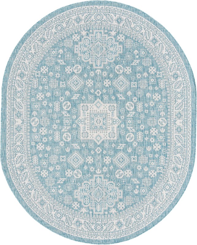 7' 10 x 10' Bellamy · Border Outdoor Rug, aqua