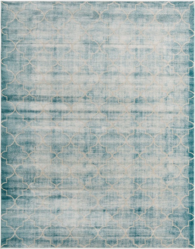 7' 10 x 10' Dallimore · Lattice rug, teal and ivory