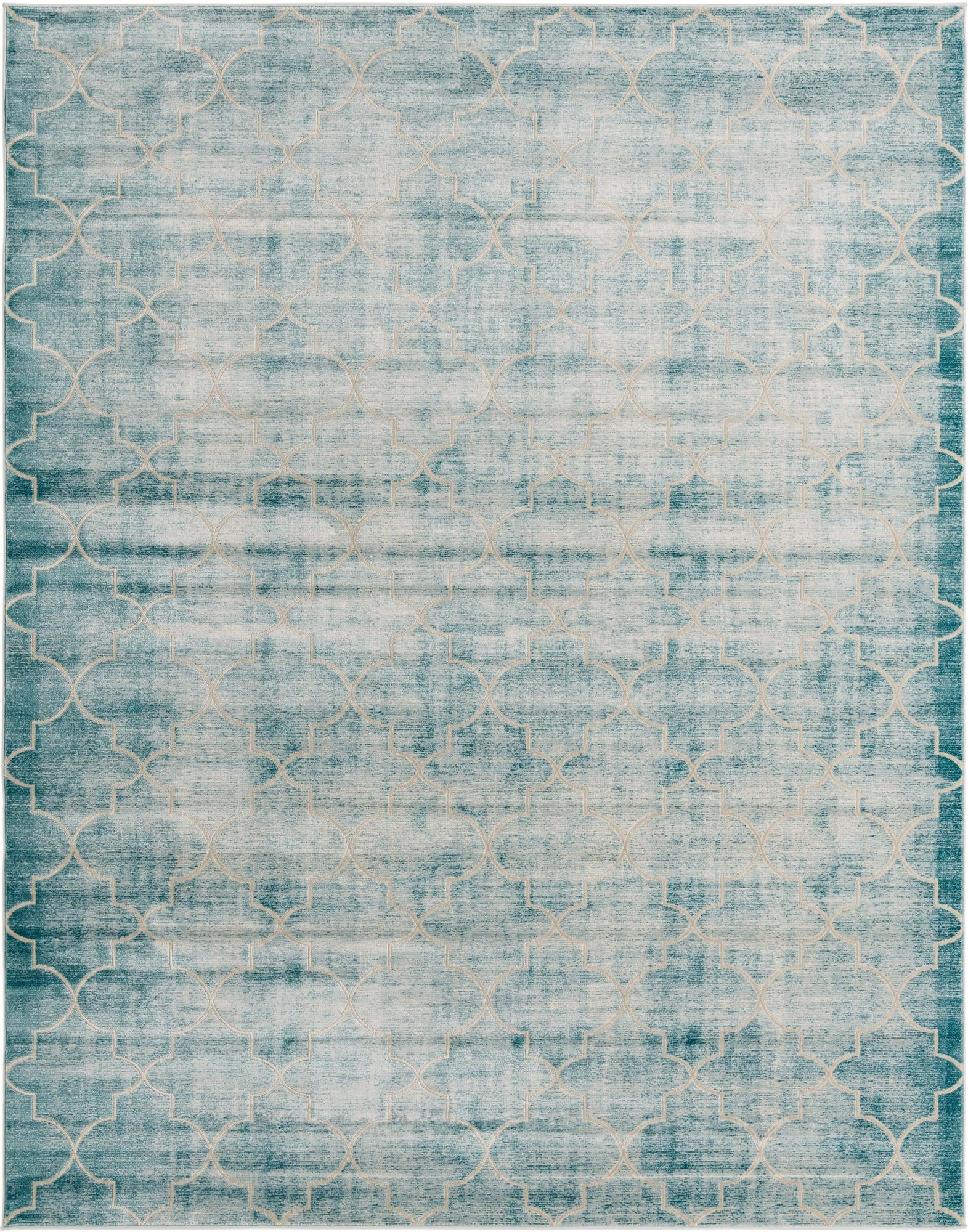 7' 10 x 10' Dallimore · Lattice rug, teal and ivory