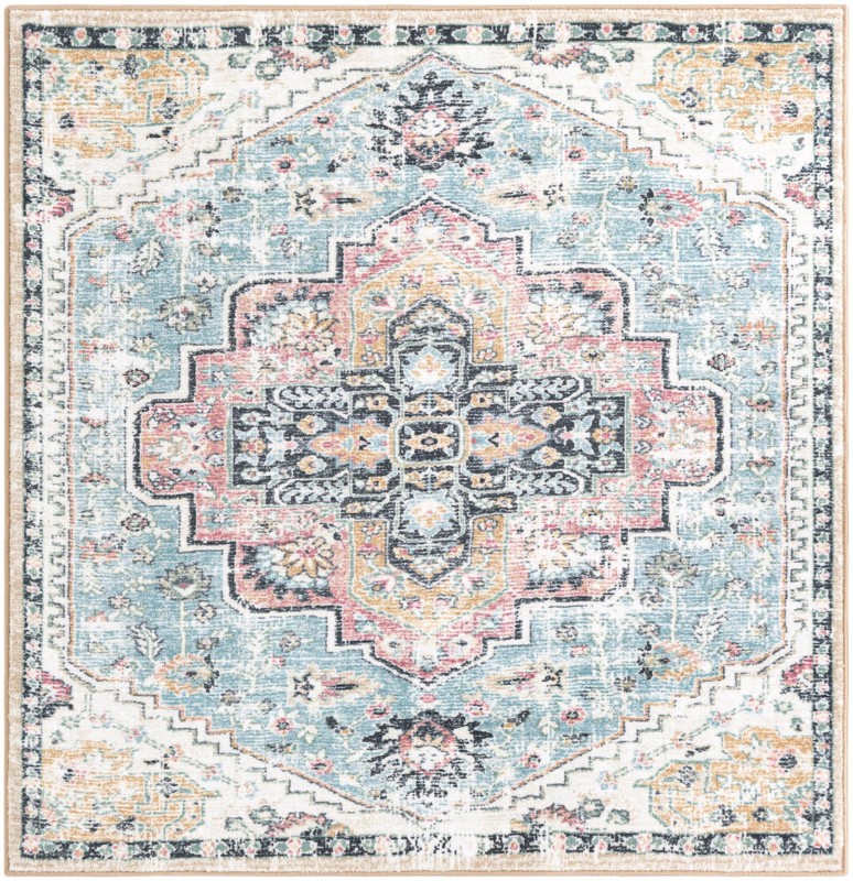 5' 3 x 5' 3 Wright · Medallion rug, seaglass and rose