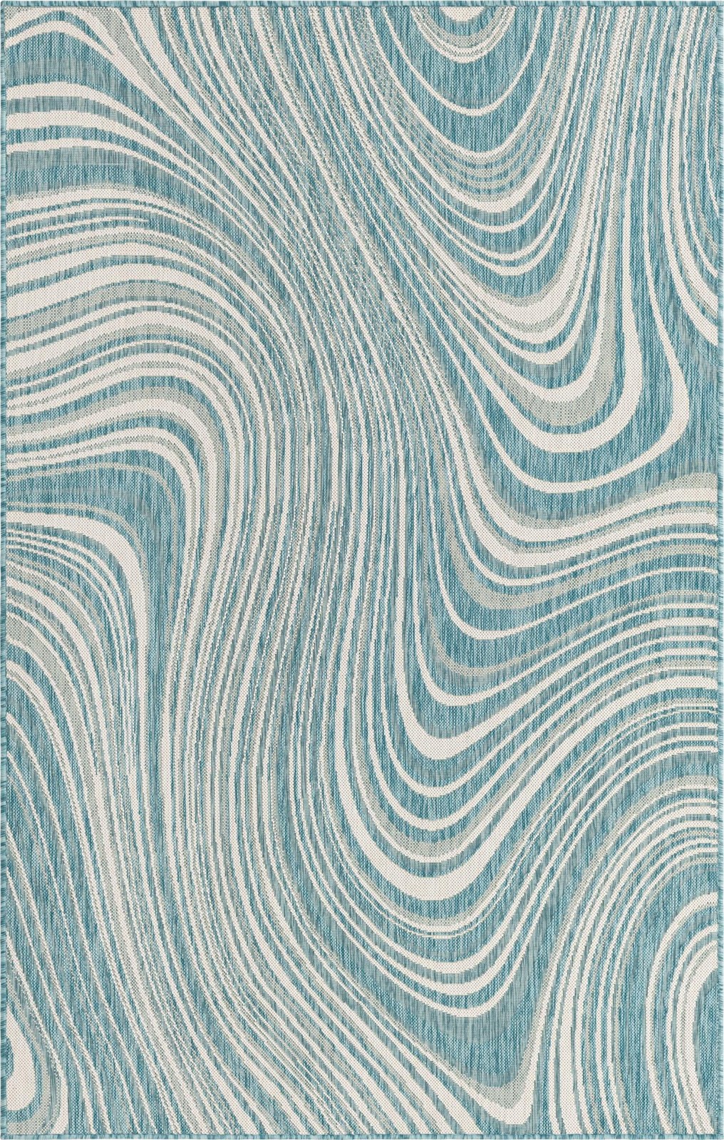 5' 3 x 8' Lander · Abstract swirl Outdoor Rug, aqua and ivory