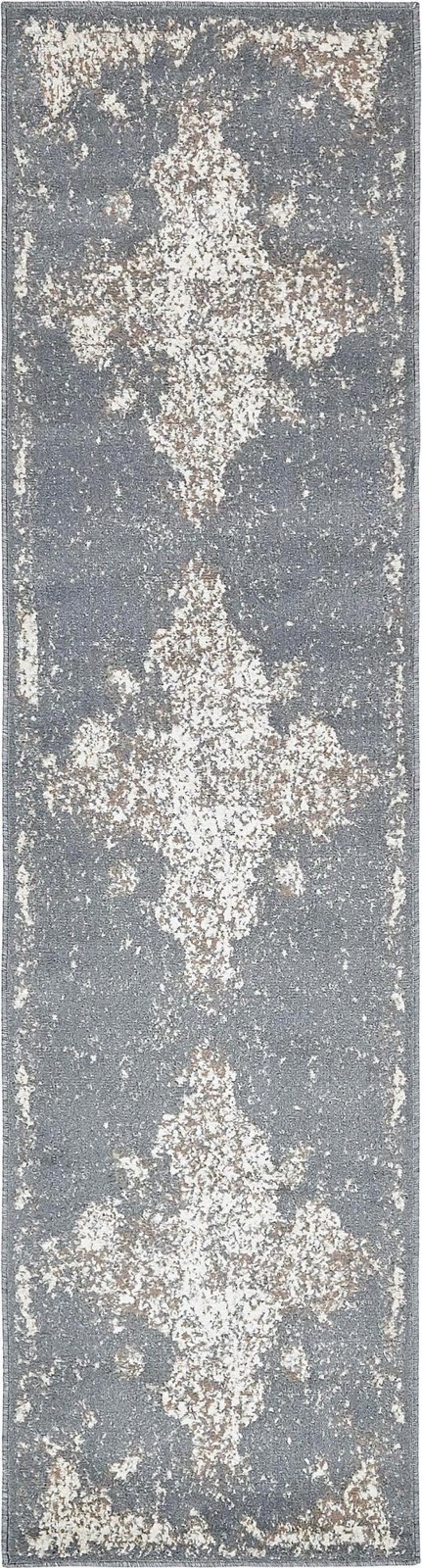 2' 7 x 10' Maude · Distressed medallion rug, gray and ivory