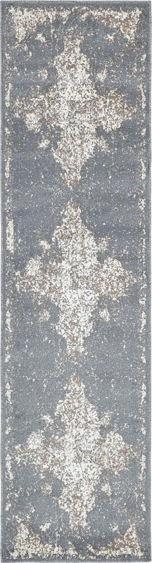 2' 7 x 10' Maude · Distressed medallion rug, gray and ivory