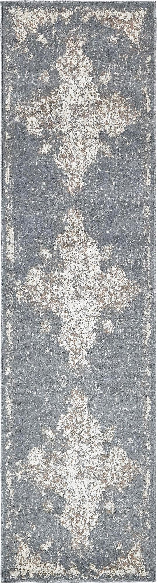 2' 7 x 10' Maude · Distressed medallion rug, gray and ivory