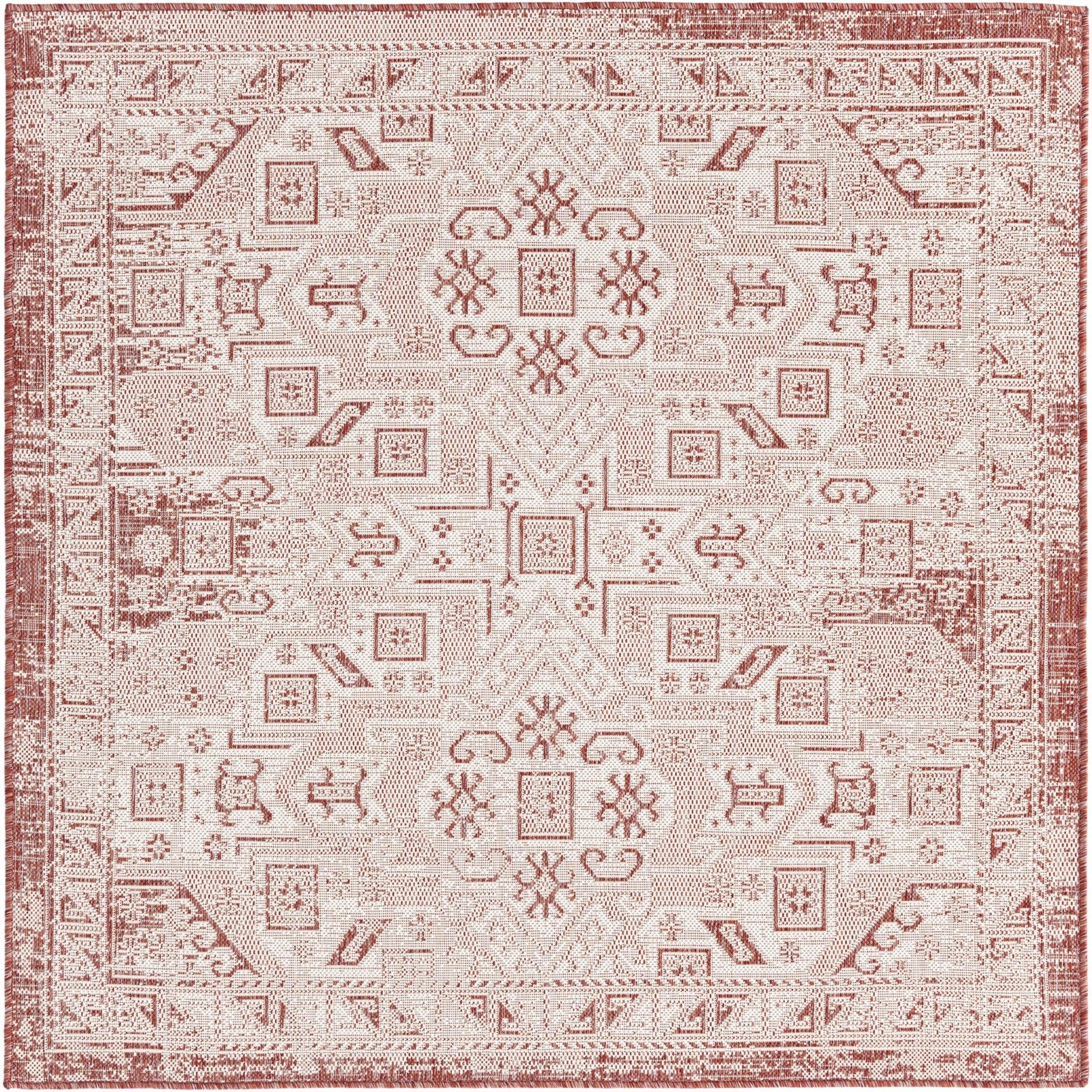 5' 3 x 5' 3 Estuary · Border Outdoor Rug, rust red