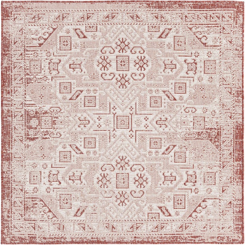 5' 3 x 5' 3 Estuary · Border Outdoor Rug, rust red