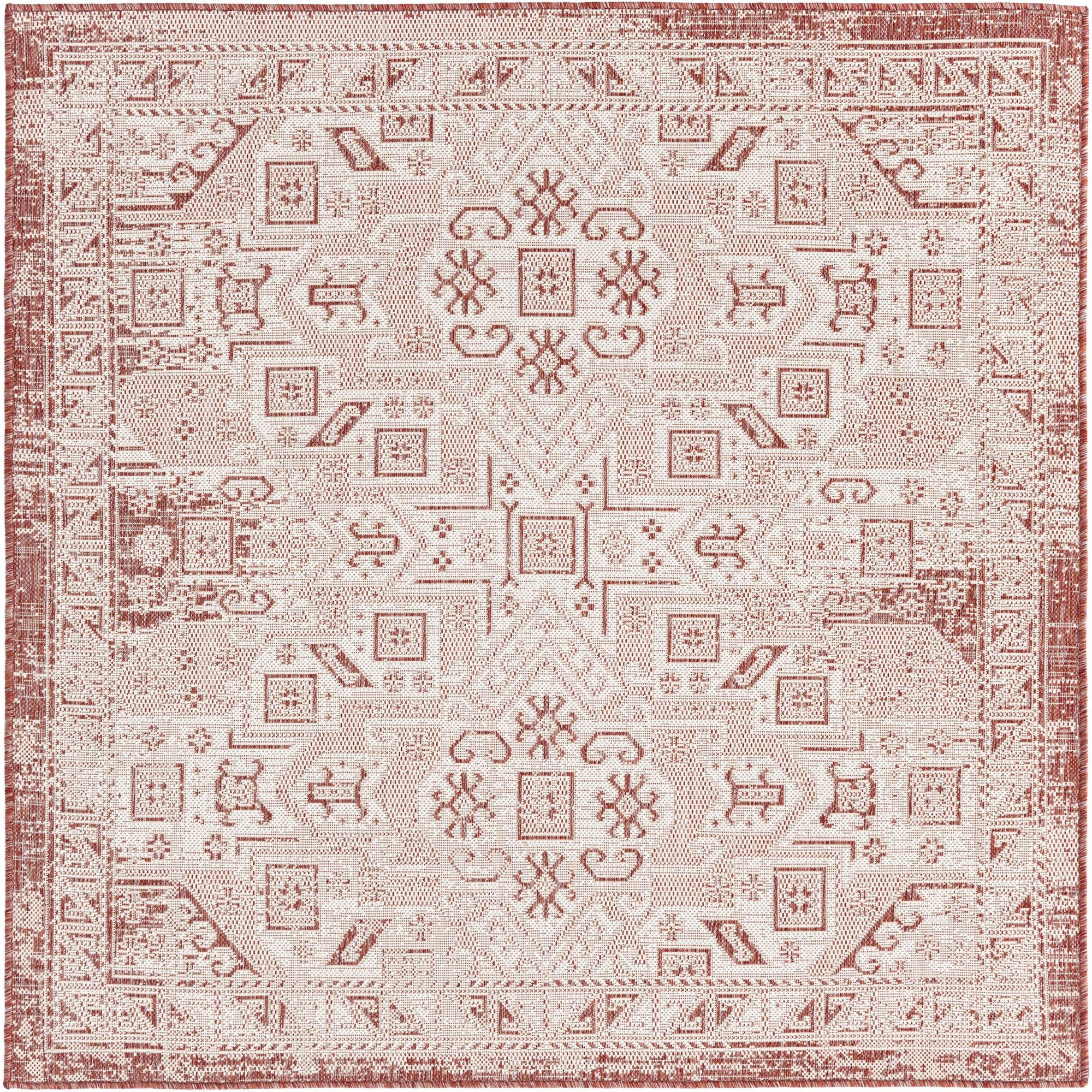 5' 3 x 5' 3 Estuary · Border Outdoor Rug, rust red
