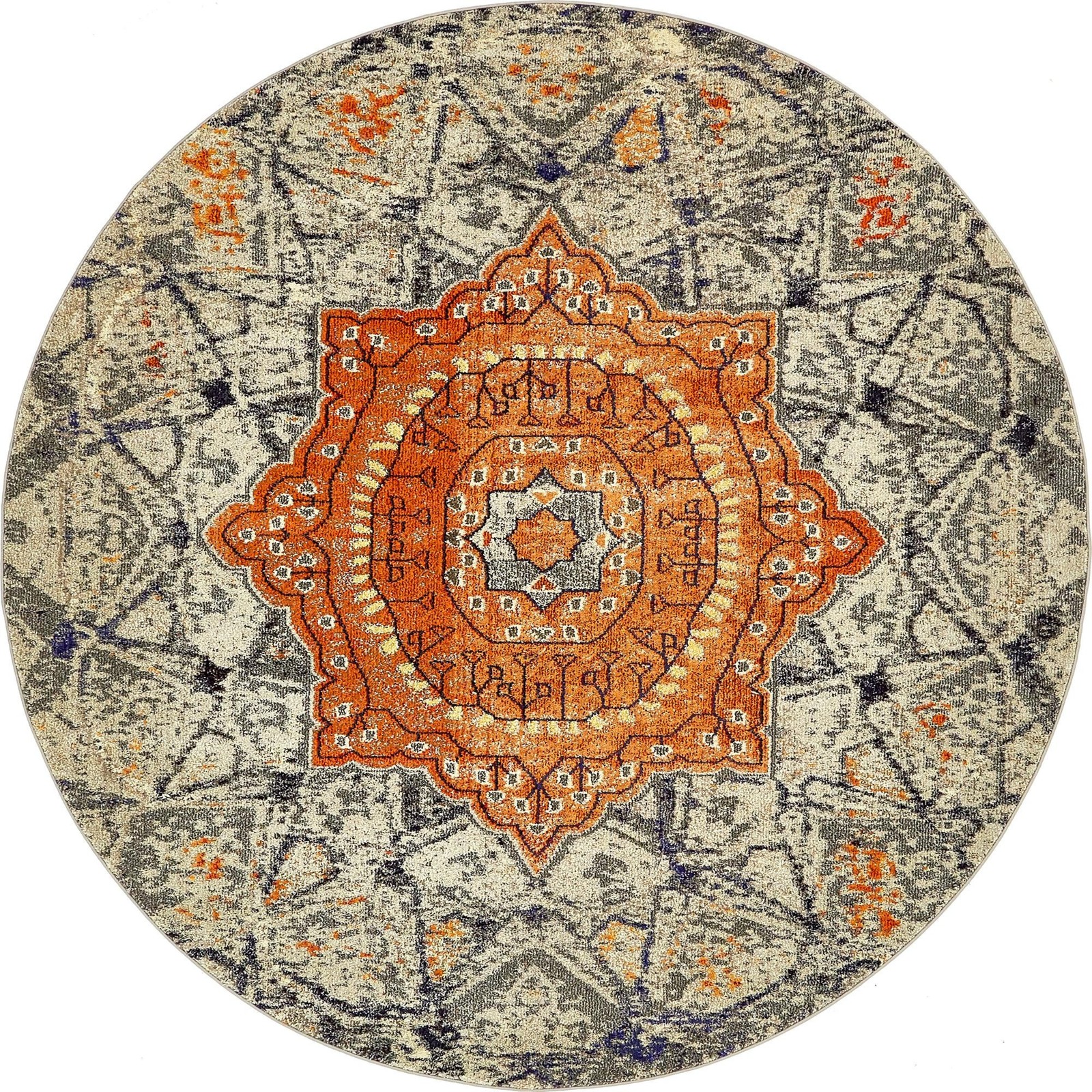 8' x 8' Alston · Medallion Washable Rug, gray and orange