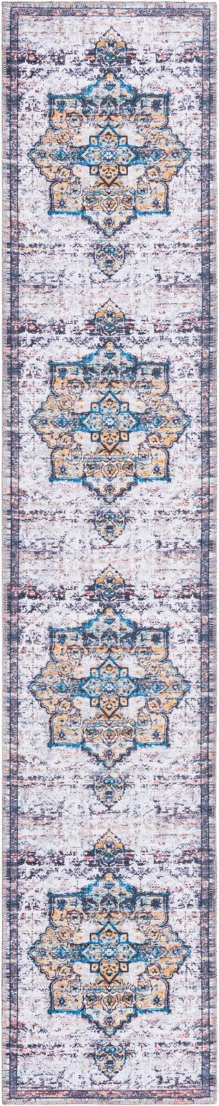 2' x 10' Rideout · Medallion Washable Rug, white and blue