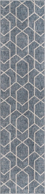 2' x 8' Glenwood · Geometric trellis rug, blue and ivory