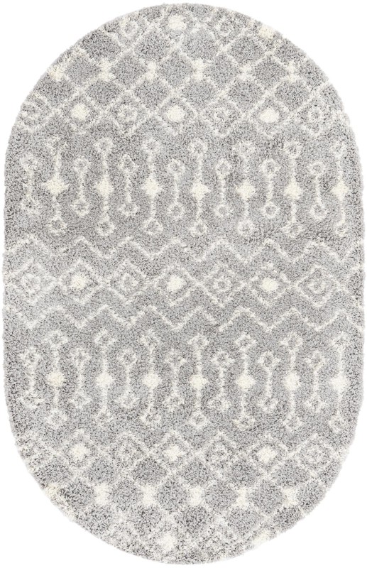 5' 3 x 8' Bayley · Geometric trellis Shag Rug, gray and ivory