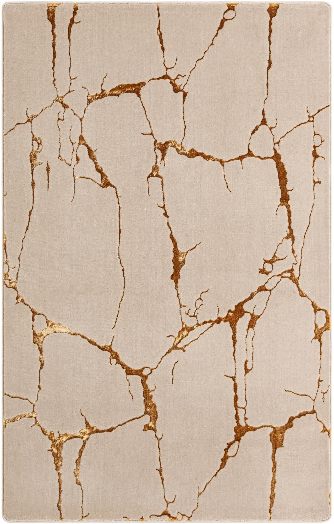 2' 7 x 12' Ravenhill · Abstract rug, white and gold