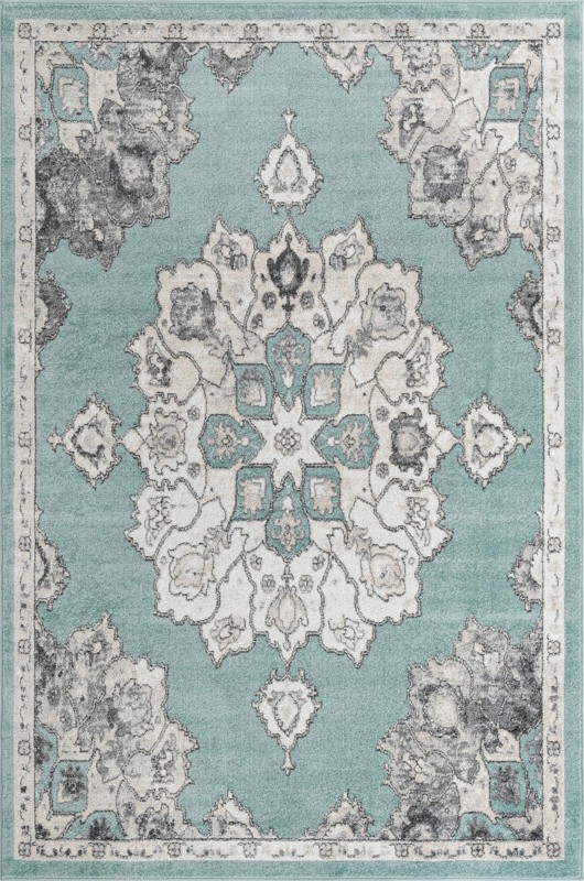 6' x 9' Nettle · Border rug, aqua